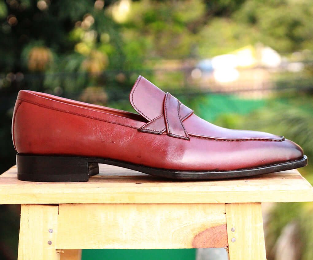 Handmade Men's Burgundy Color Leather Loafers, Men's Formal Dress Loafer Shoes - theleathersouq