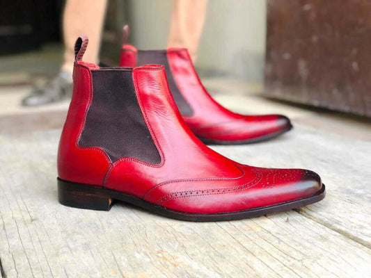 New Burgundy Chelsea Leather Boots. Men's Dress Fashion boots, Men Designer Boot - theleathersouq