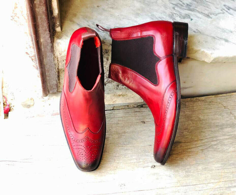 New Burgundy Chelsea Leather Boots. Men's Dress Fashion boots, Men Designer Boot - theleathersouq