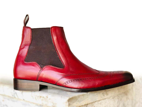 New Burgundy Chelsea Leather Boots. Men's Dress Fashion boots, Men Des