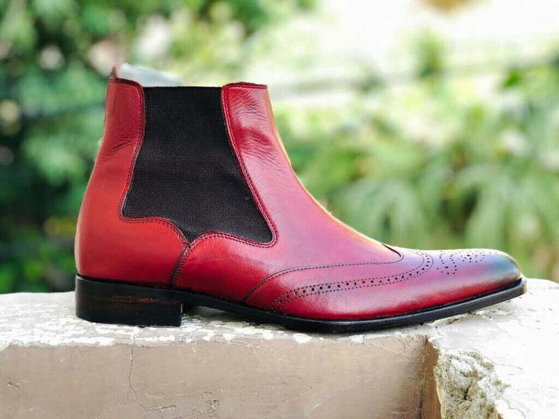 New Burgundy Chelsea Leather Boots. Men's Dress Fashion boots, Men Designer Boot - theleathersouq