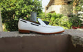 Handmade white Moccasin Shoes, Men's Slip On Tussle Formal Dress Leather Shoes - theleathersouq