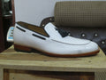 Handmade white Moccasin Shoes, Men's Slip On Tussle Formal Dress Leather Shoes - theleathersouq