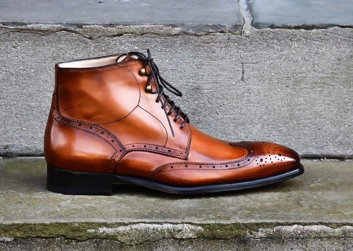 Hand Stitched Men's Lace Up Boots, Men Brown Brogues Designer Leather Boots - theleathersouq