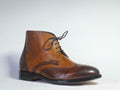 Men's Handmade Brown Ankle High Leather Boots, Men Brogue Lace Up Chukka Boots - theleathersouq