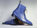 Handmade Men's Blue Color Ankle High Boots, Men Dress Leather Cap Toe Boots - theleathersouq