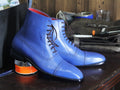 Handmade Men's Blue Color Ankle High Boots, Men Dress Leather Cap Toe Boots - theleathersouq