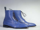 Handmade Men's Blue Color Ankle High Boots, Men Dress Leather Cap Toe Boots - theleathersouq