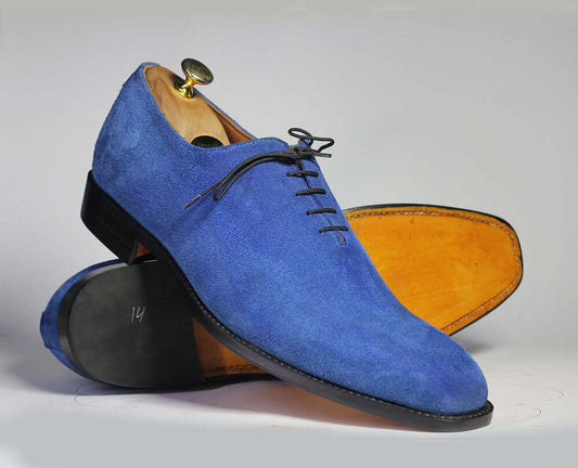 Handmade Men's Blue Color Suede Shoes, Men Lace Up Dress Formal Fashion Shoes - theleathersouq