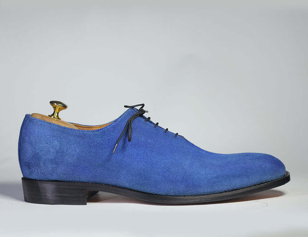 Mens fashion blue suede shoes