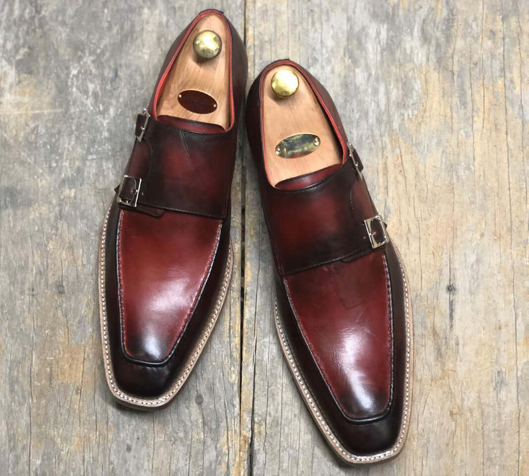 Handmade Men’s Burgundy Color Leather Shoes, Men Double Monk Dress Formal Shoes - theleathersouq