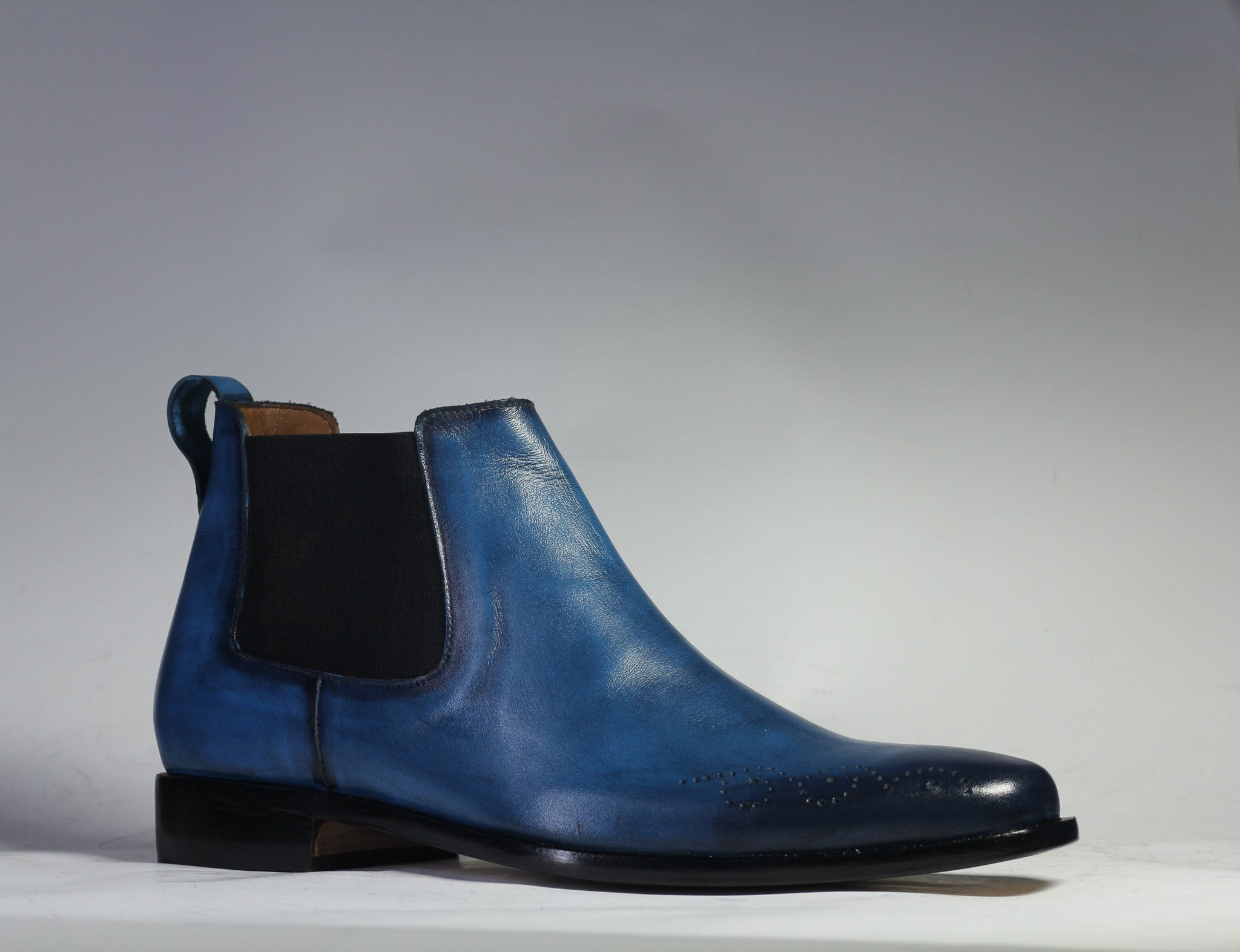 Handmade Men’s Blue Brogue Toe Chelsea Leather Boots, Men Slip On Dres ...