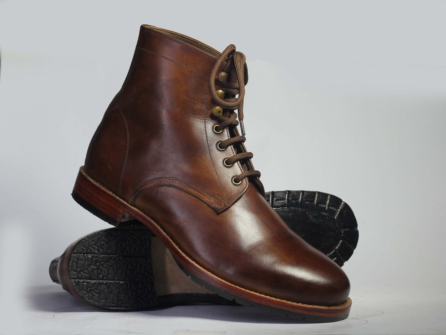 Handmade Men's Brown Lace Up Leather Boots, Men Ankle High Designer Dress Boots - theleathersouq