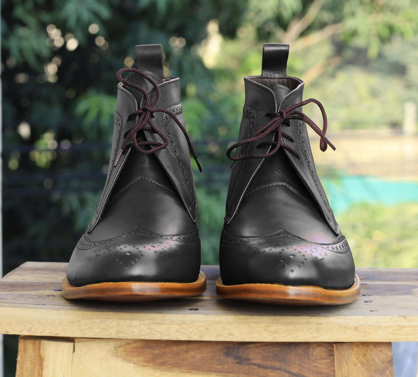 Handmade Men's Black Leather Chukka Boots, Men Wingtip Brogue Lace Up Dress Boots - theleathersouq