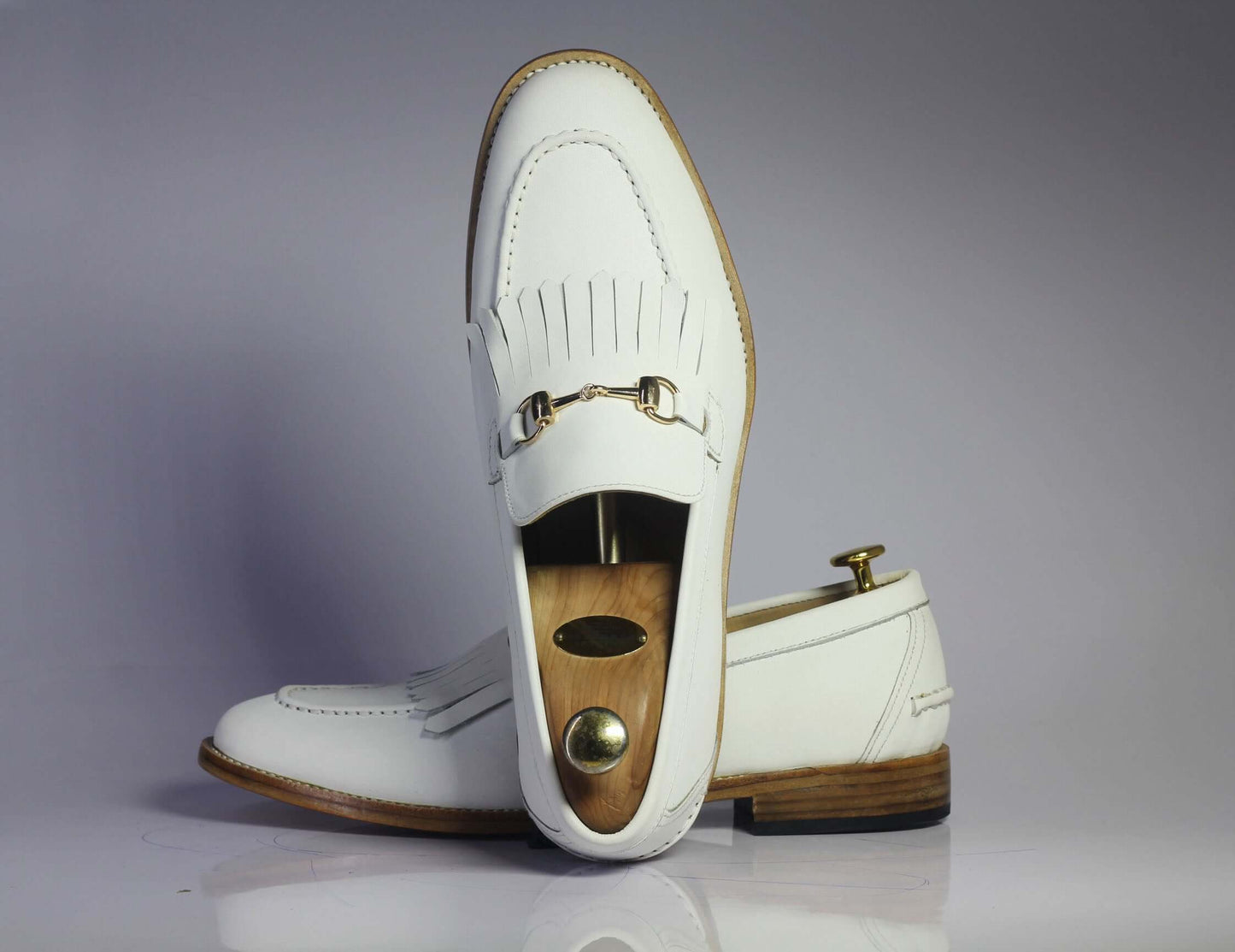 Handmade Men's White Fringe Loafer Leather Shoes, Men Dress Formal Slip On Shoes - theleathersouq