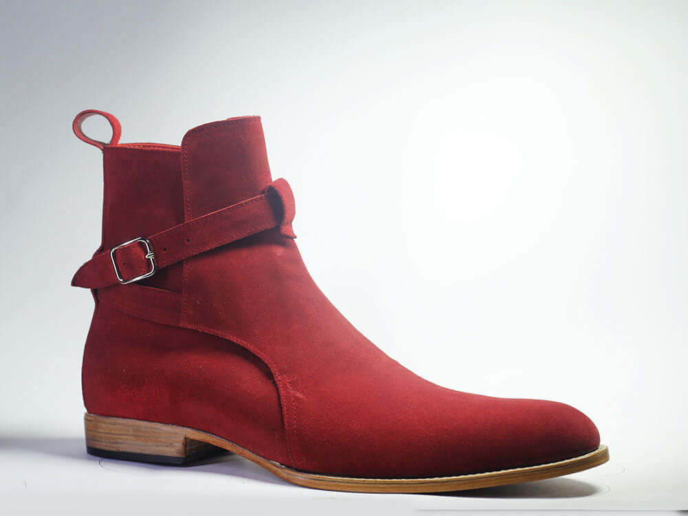 Men's Handmade Burgundy Ankle High Jodhpurs Suede Boot, Men Stylish Dress Boots - theleathersouq