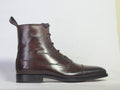 Handmade Men Chocolate Brown Ankle High Boots, Men Cap Toe Leather Lace Up Boots - theleathersouq