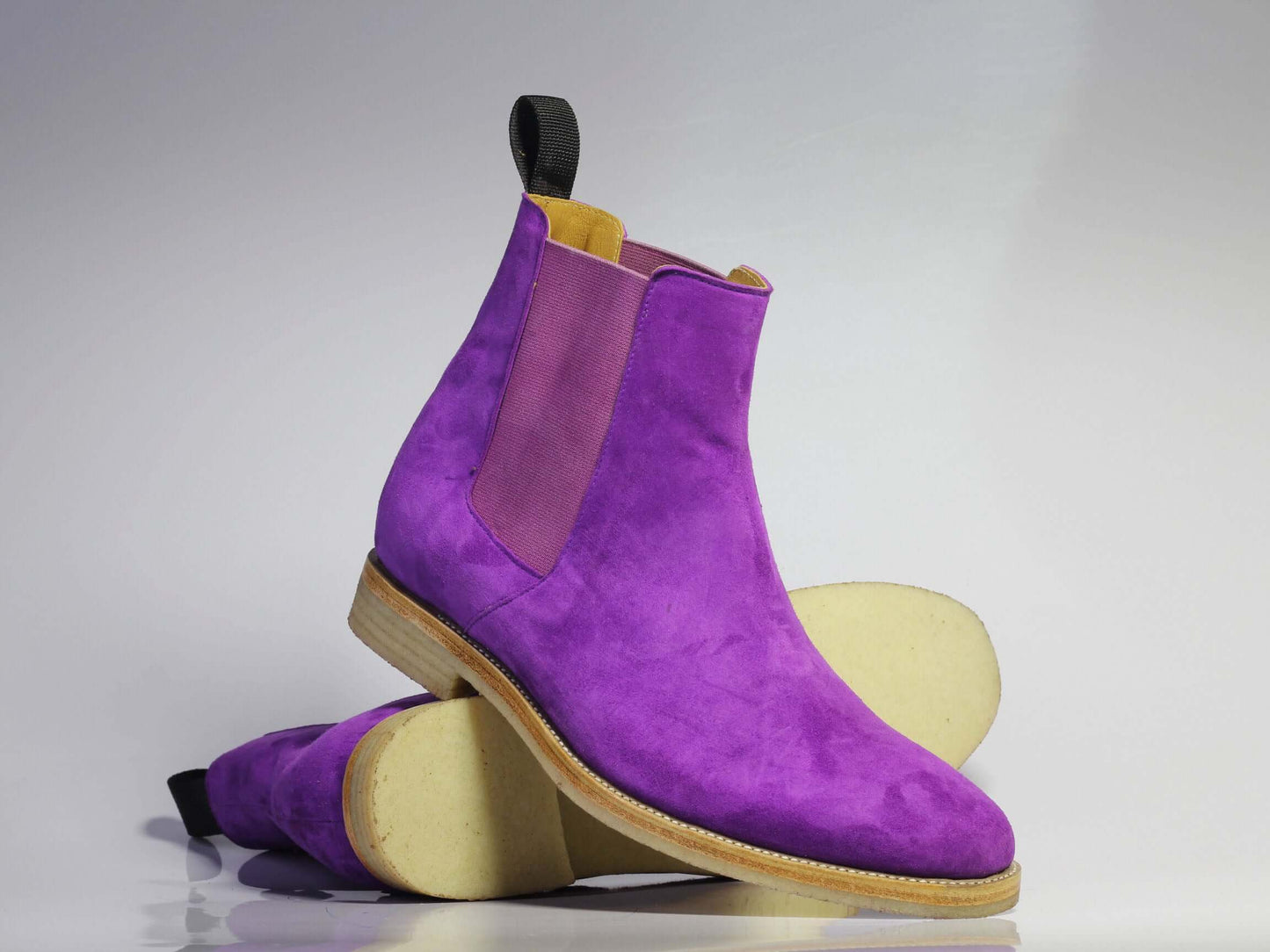 Handmade Men's Purple Ankle High Chelsea Suede Boots, Men Dress Stylish Boots - theleathersouq