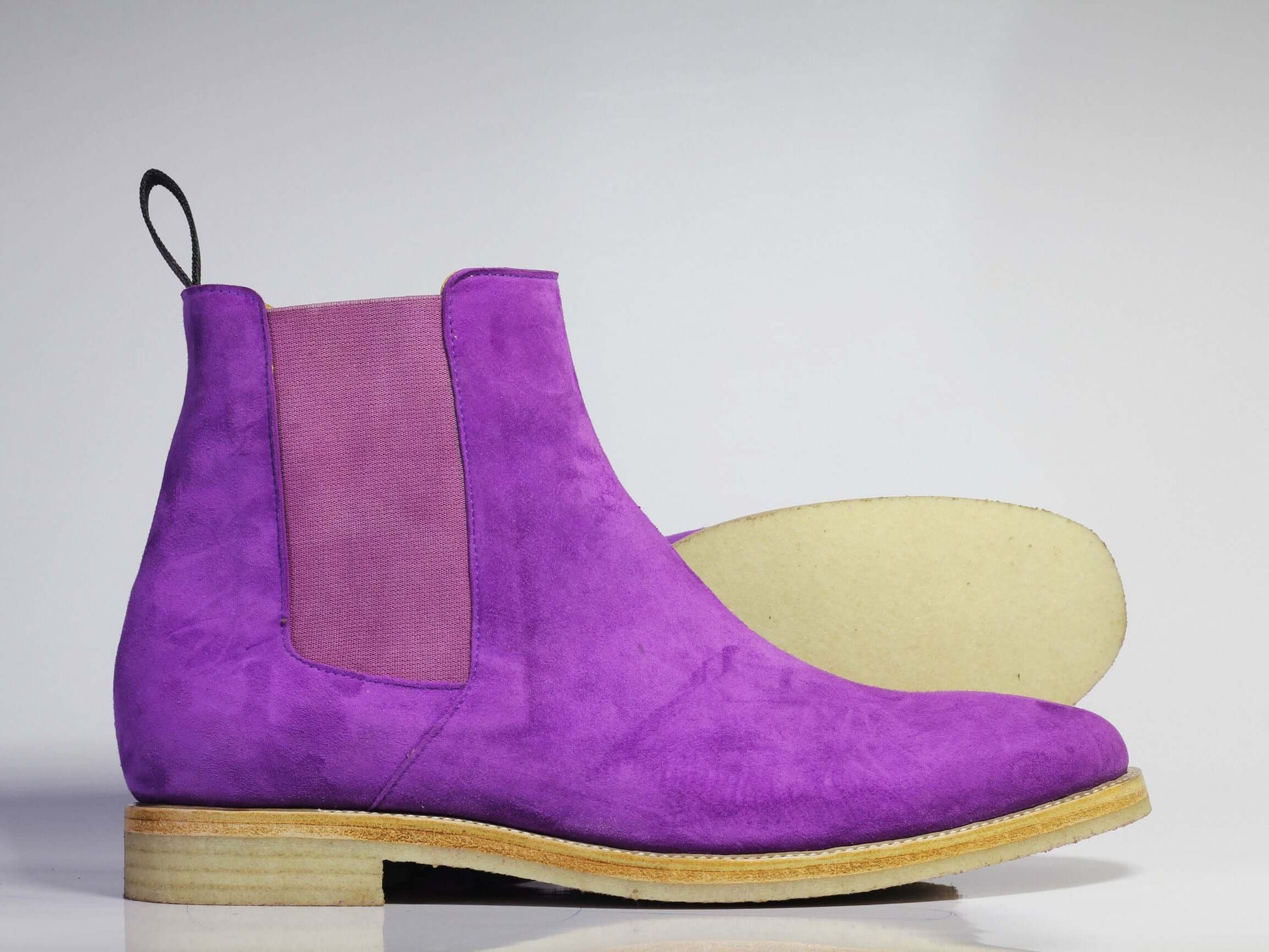 Handmade Men's Purple Ankle High Chelsea Suede Boots, Men Dress Stylish Boots - theleathersouq