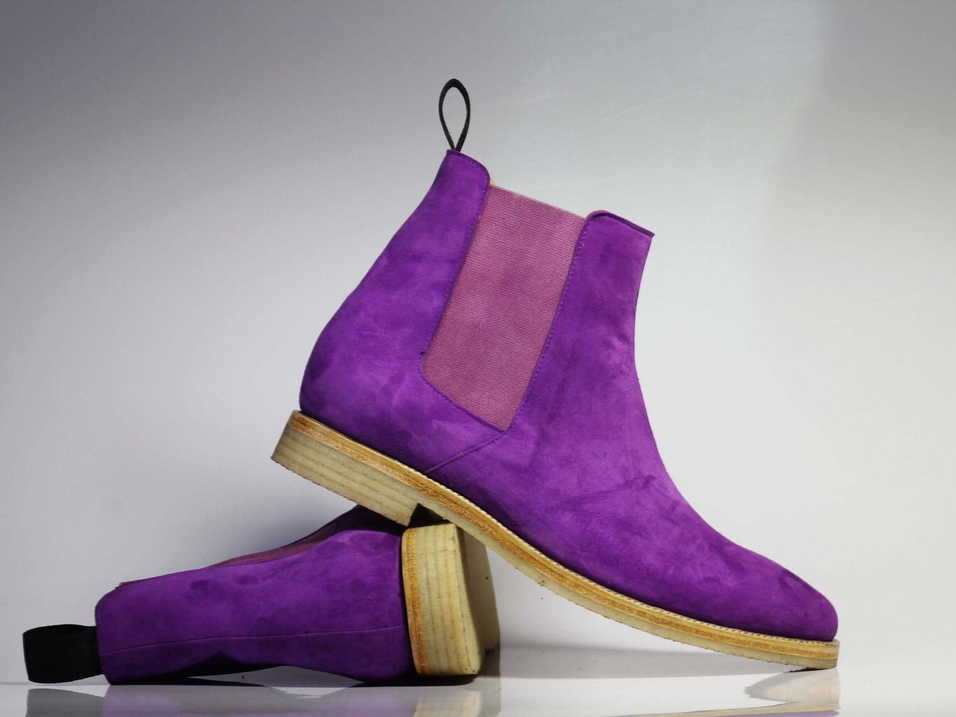 Handmade Men's Purple Ankle High Chelsea Suede Boots, Men Dress Stylish Boots - theleathersouq