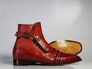 Handmade Men’s Brown Ankle High Boots, Men Cap Toe Buckle & Zipper Leather Boots - theleathersouq