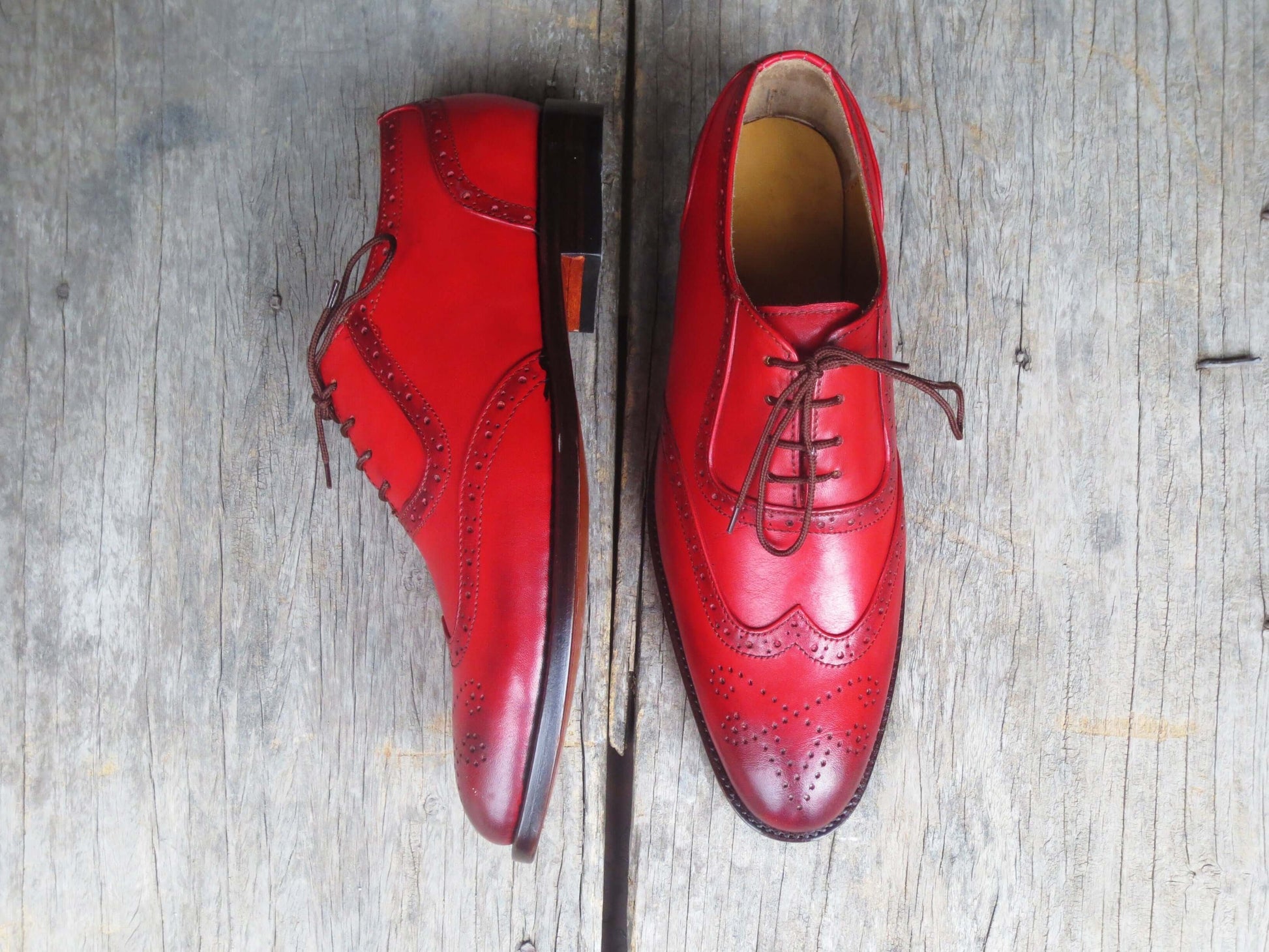 Handmade Men's Burgundy Leather Shoes, Men Wing Tip Brogue Dress Forma