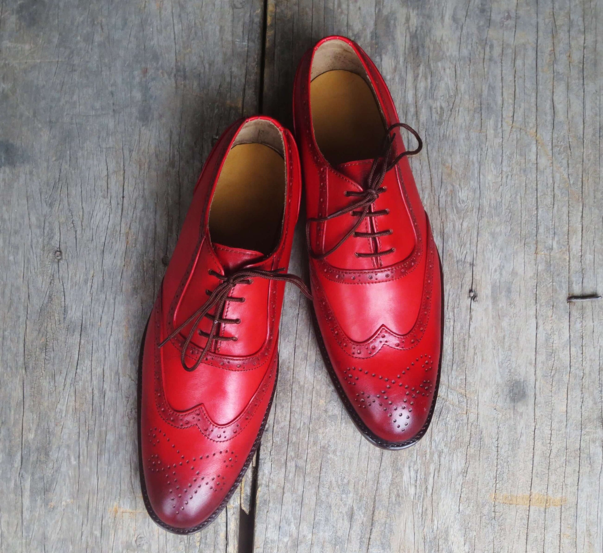 Handmade Men's Burgundy Leather Shoes, Men Wing Tip Brogue Dress Formal Shoes - theleathersouq