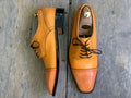 Handmade Men's Tan Leather Shoes, Men Lace Up Dress Cap Toe Brogue Dress Shoes - theleathersouq