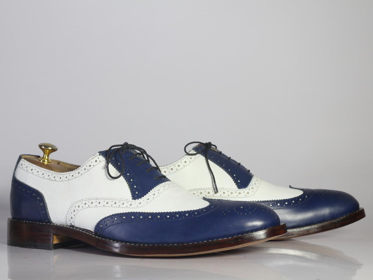 Beautiful Handmade Men Two Tone Blue & White Leather Formal Shoes, Men –  theleathersouq