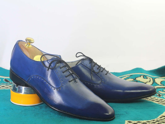 Handmade Men's Blue Leather Lace up Shoes, Men Stylish Dress Formal Shoes - theleathersouq