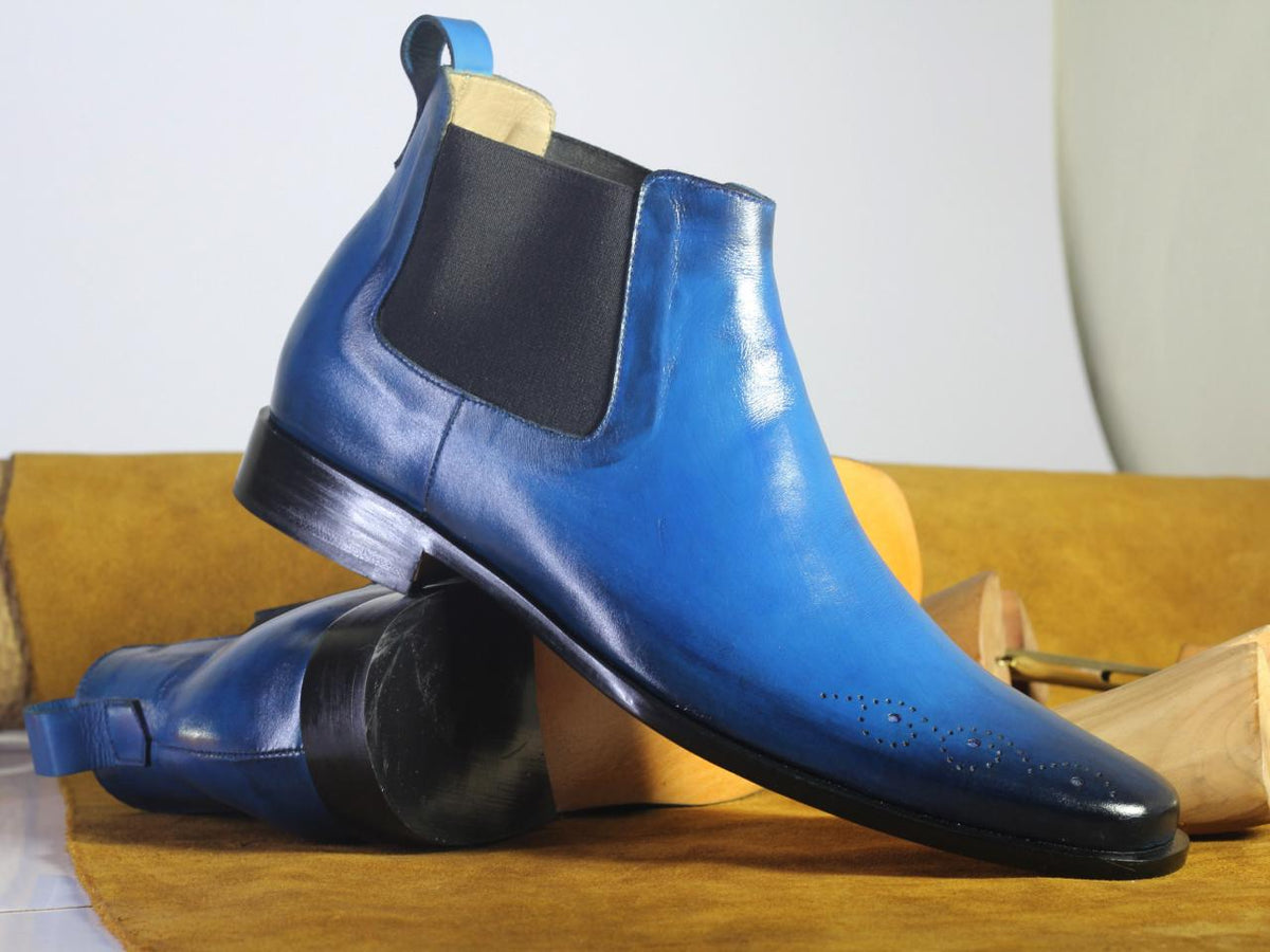 Handmade Men's Half Ankle Blue Boots, Men Chelsea Leather Fashion Styl ...