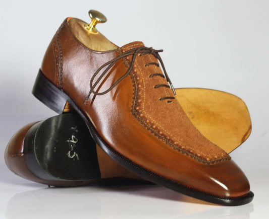 Handmade Men's Brown Square Toe Leather Suede Shoes, Men Stylish Dress Shoes - theleathersouq