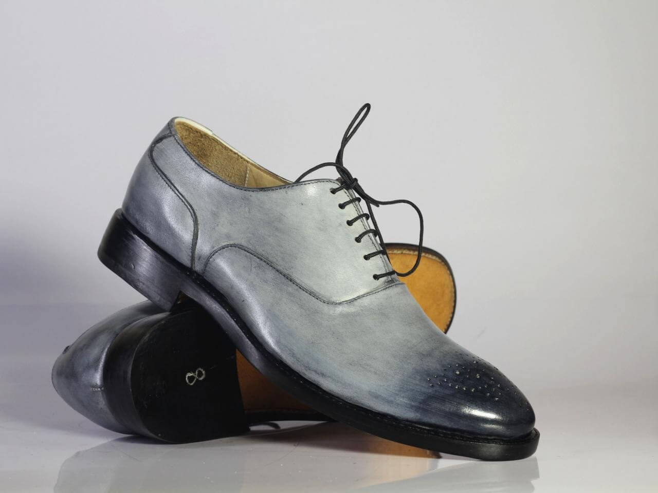 Men's Handmade Silver Brogue Leather Lace Up Shoes, Men Stylish Designer Shoes - theleathersouq