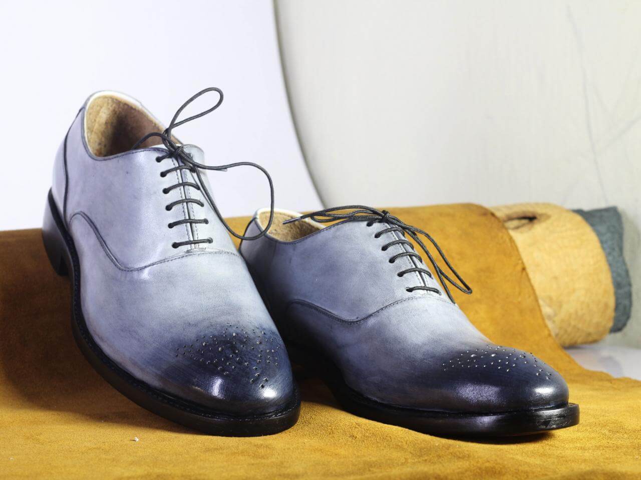 Men's Handmade Silver Brogue Leather Lace Up Shoes, Men Stylish Designer Shoes - theleathersouq