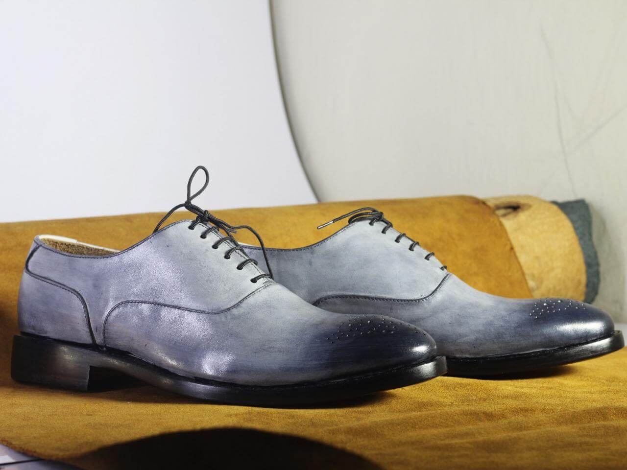 Men's Handmade Silver Brogue Leather Lace Up Shoes, Men Stylish Designer Shoes - theleathersouq