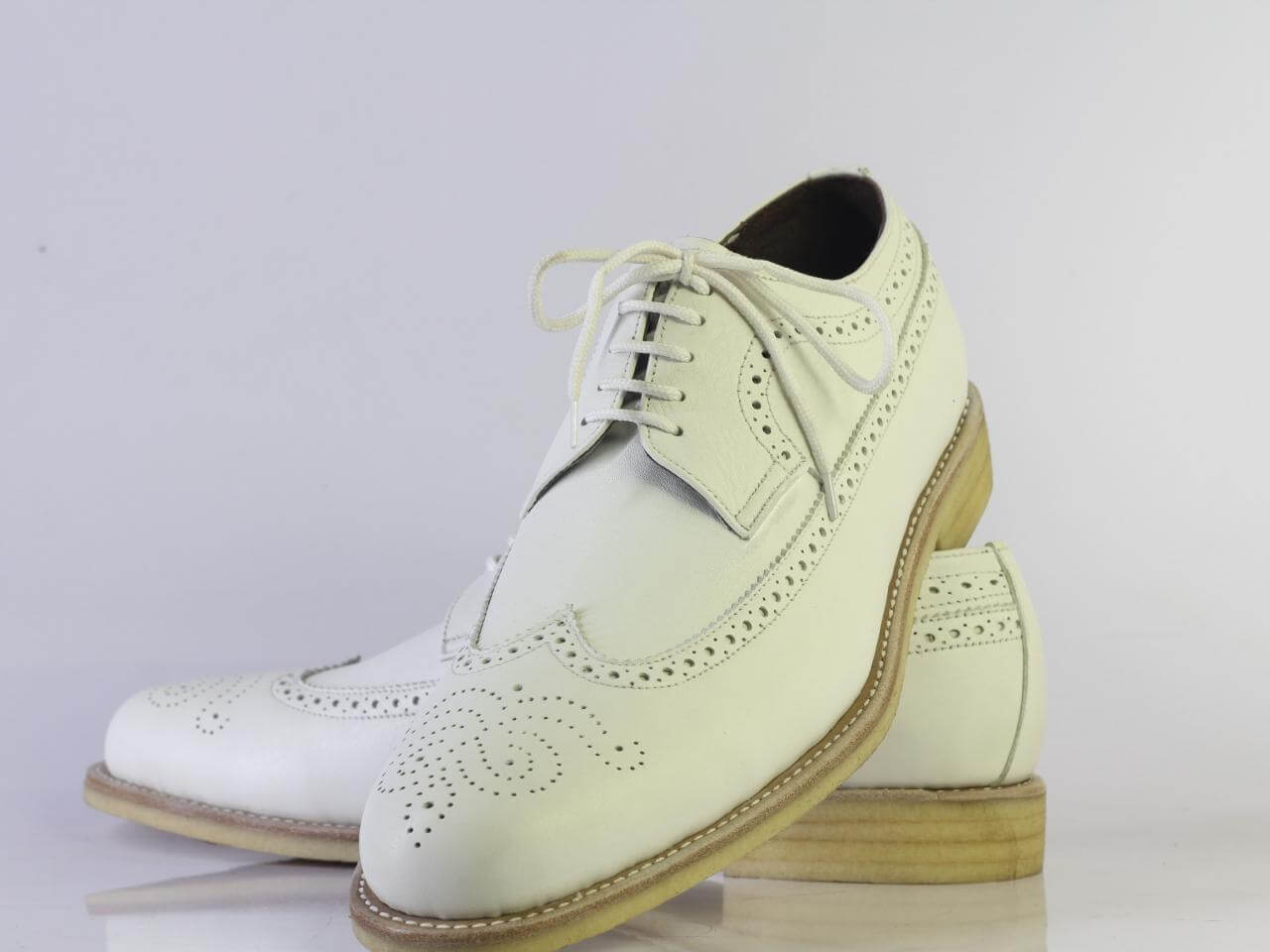 Handmade Men's Oxford White Leather Shoes, Men Wing Tip Brogue Dress Shoes - theleathersouq