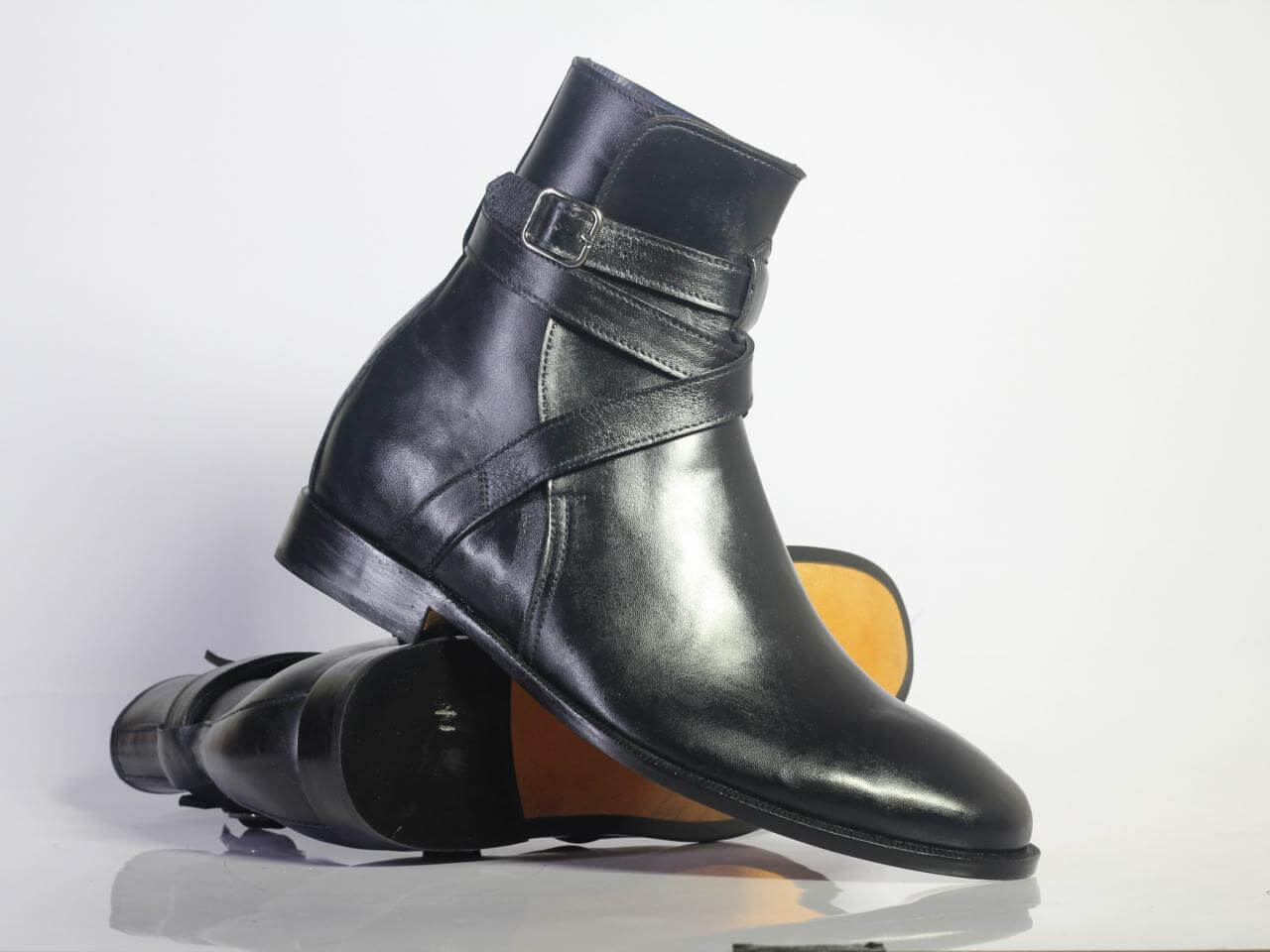 Handmade Men's Ankle High Black Leather Boots, Men Designer Jodhpurs Boots - theleathersouq