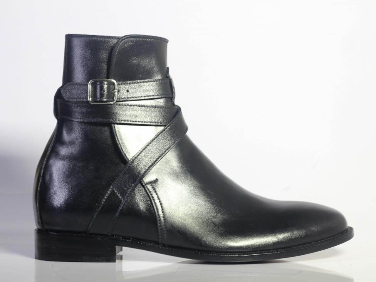 Handmade Men's Ankle High Black Leather Boots, Men Designer Jodhpurs Boots - theleathersouq