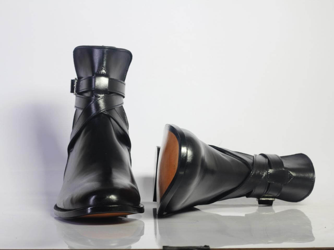 Handmade Men's Ankle High Black Leather Boots, Men Designer Jodhpurs Boots - theleathersouq