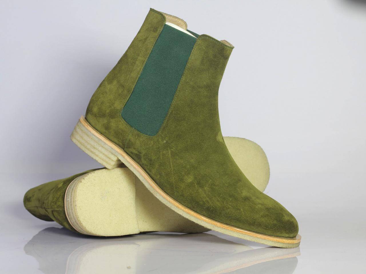 Handmade Men Olive Green Suede Chelsea Boots, Men Fashion Designer Boots - theleathersouq