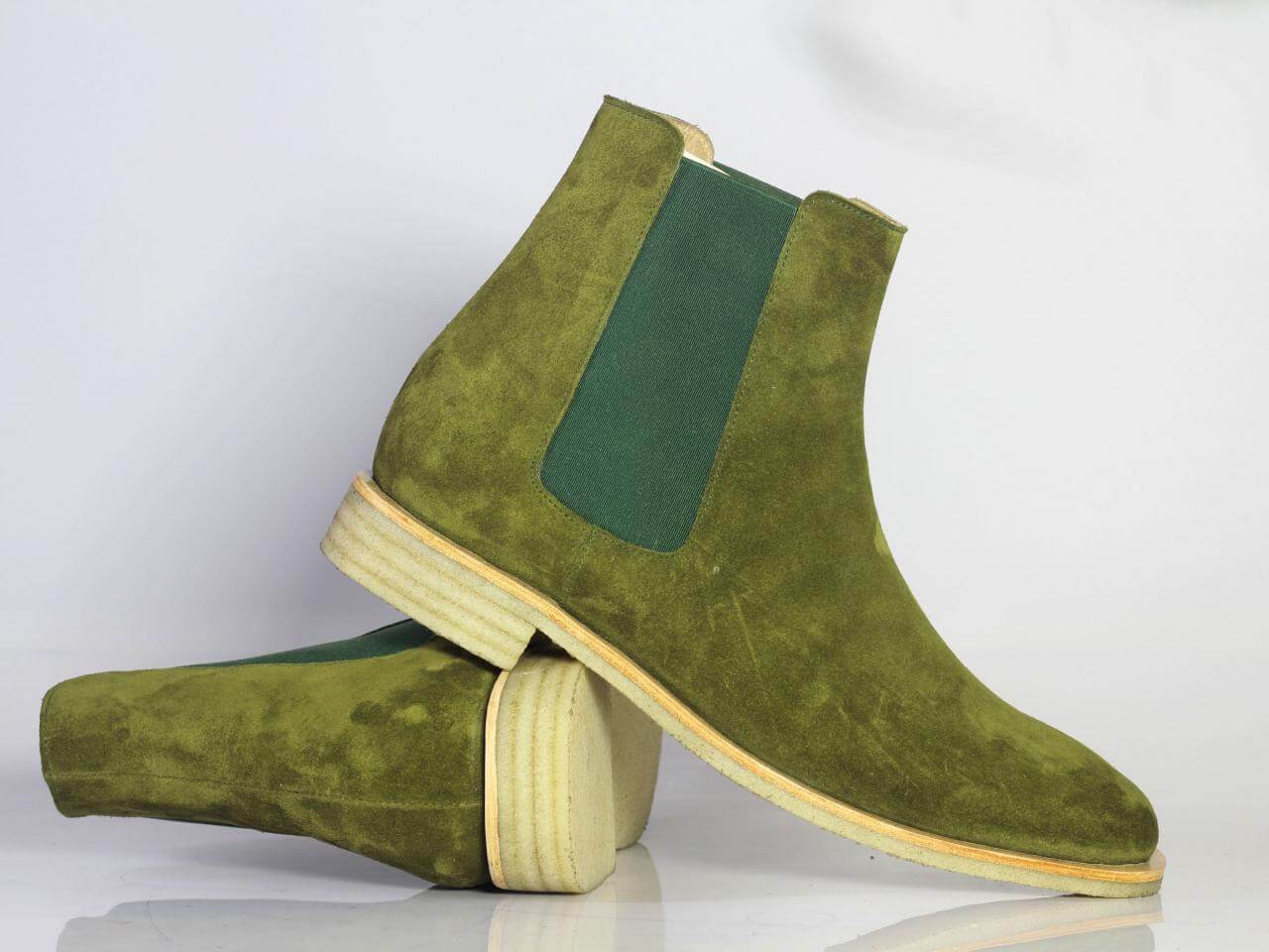 Handmade Men Olive Green Suede Chelsea Boots, Men Fashion Designer Boots - theleathersouq