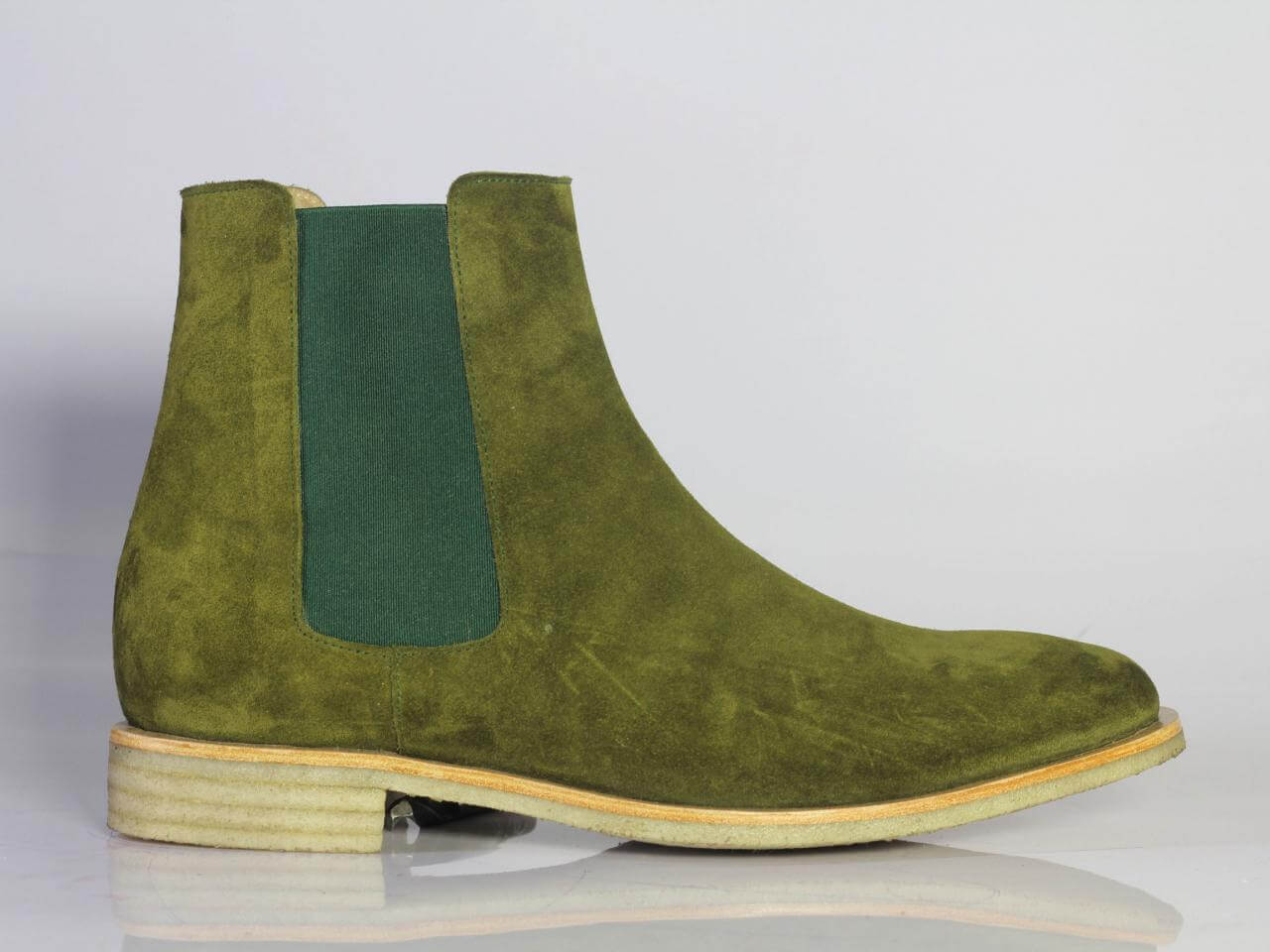 Handmade Men Olive Green Suede Chelsea Boots, Men Fashion Designer Boots - theleathersouq