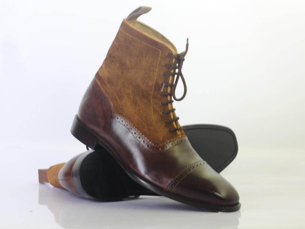 Handmade Men's Ankle High Brown Cap Toe Boots, Men Leather Suede Lace Up Boots - theleathersouq