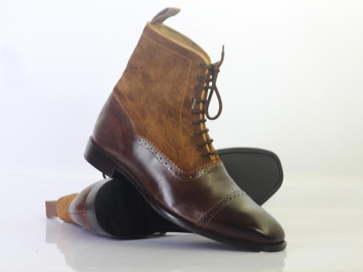Handmade Men's Ankle High Brown Cap Toe Boots, Men Leather Suede Lace ...