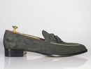 Handmade Men's Suede Tussles Loafer, Men Gray Tassel Moccasin Dress Shoes - theleathersouq