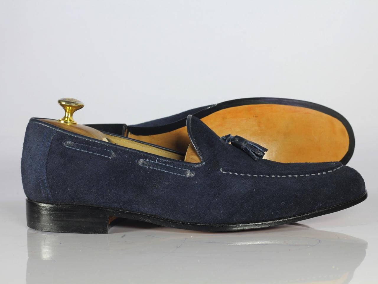 Handmade Men's Suede Tussles Loafer, Men Blue Tassel Moccasin Dress Shoes - theleathersouq