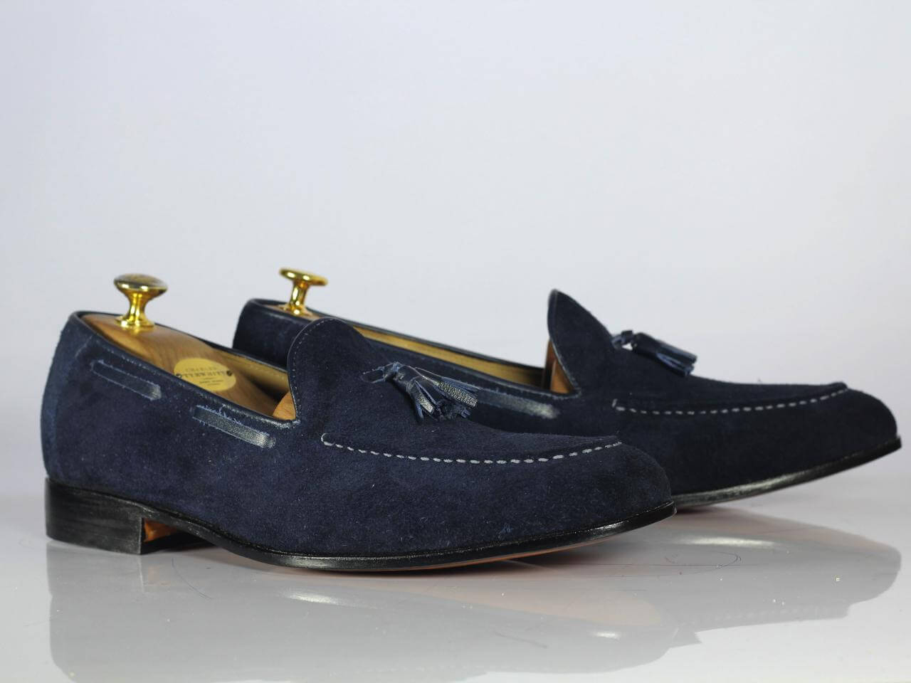 Handmade Men's Suede Tussles Loafer, Men Blue Tassel Moccasin Dress Shoes - theleathersouq