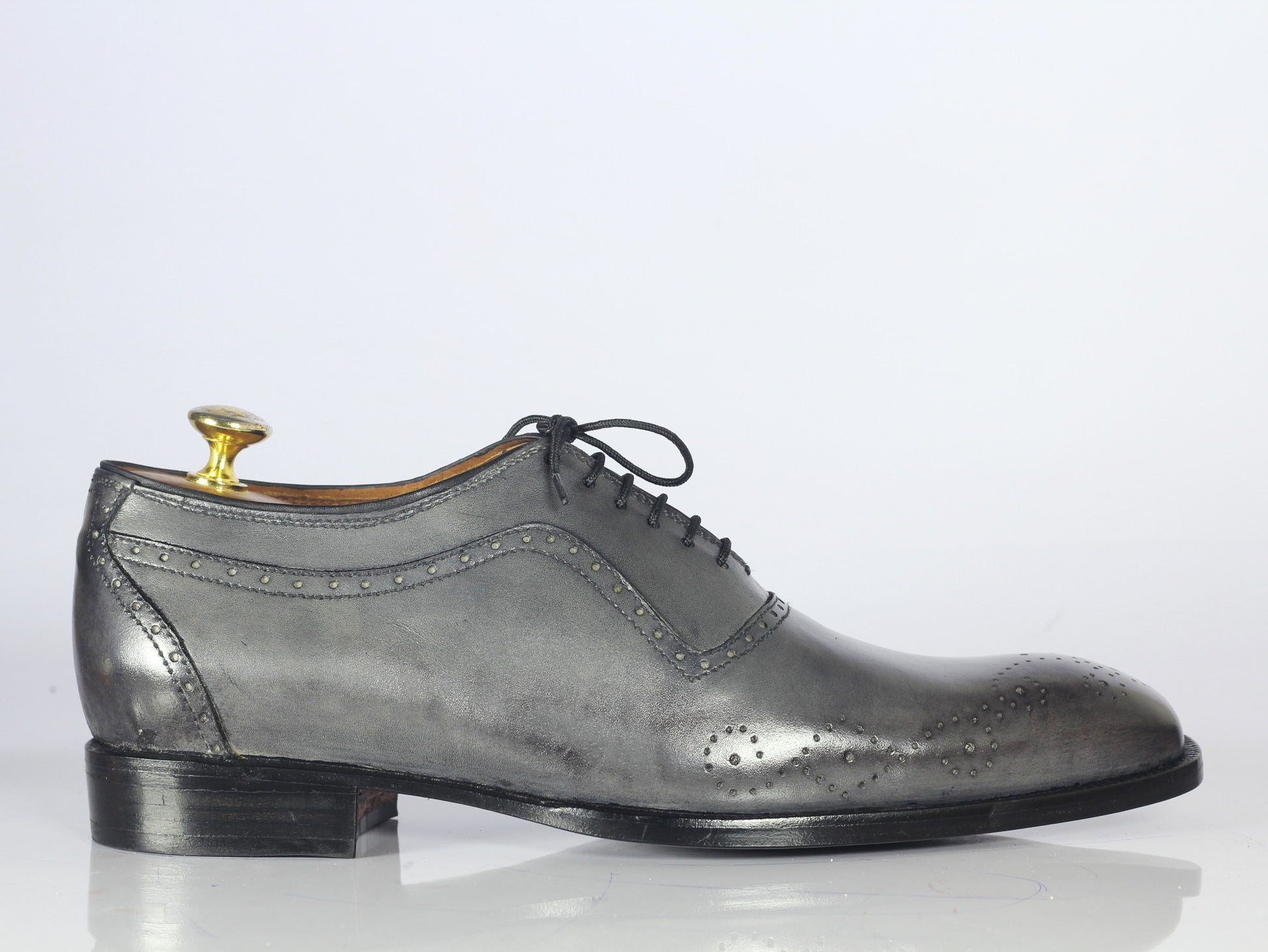 Handmade Men's Gray Leather Wing Tip Brogue Shoe, Men Lace Up Dress Formal Shoes - theleathersouq