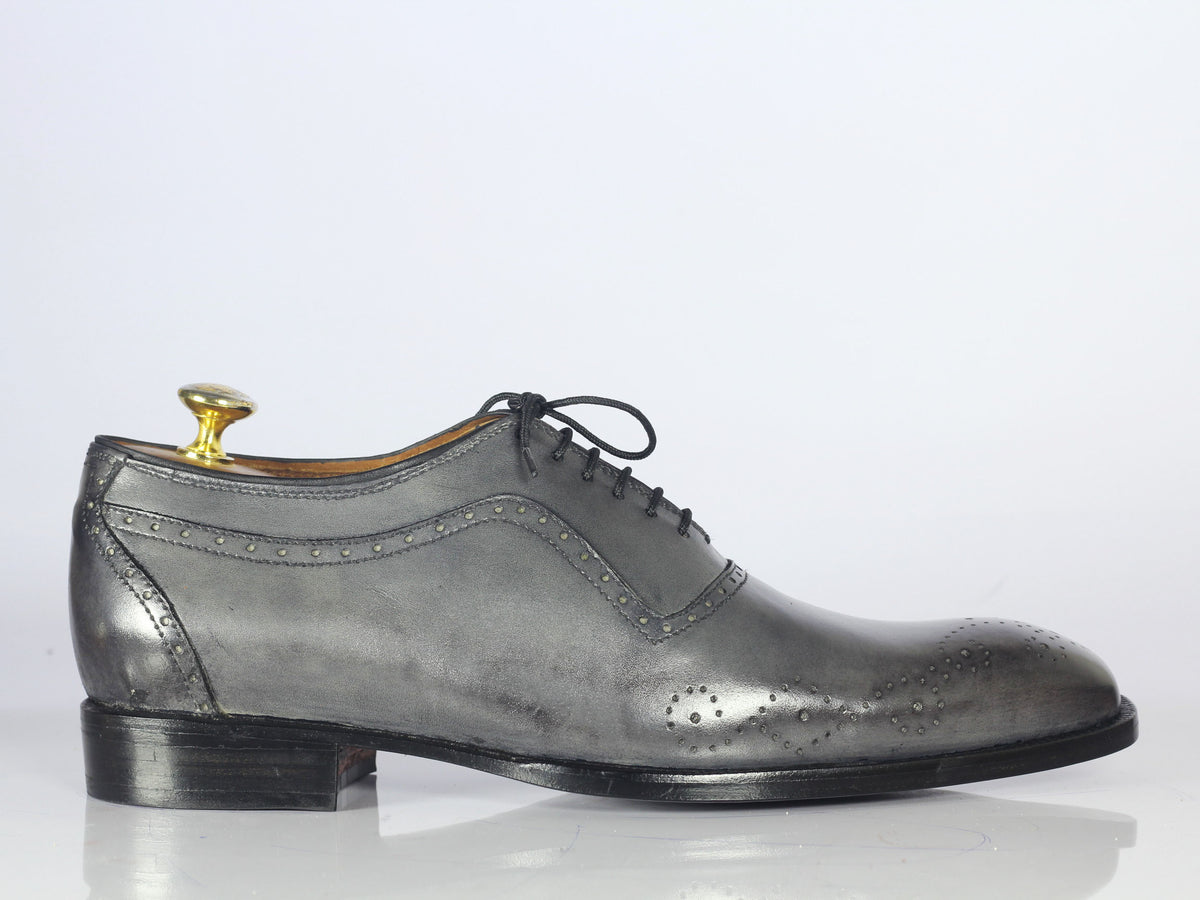 Handmade Men's Gray Leather Wing Tip Brogue Shoe, Men Lace Up Dress Fo ...