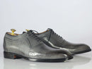 Handmade Men's Gray Leather Wing Tip Brogue Shoe, Men Lace Up Dress Formal Shoes - theleathersouq